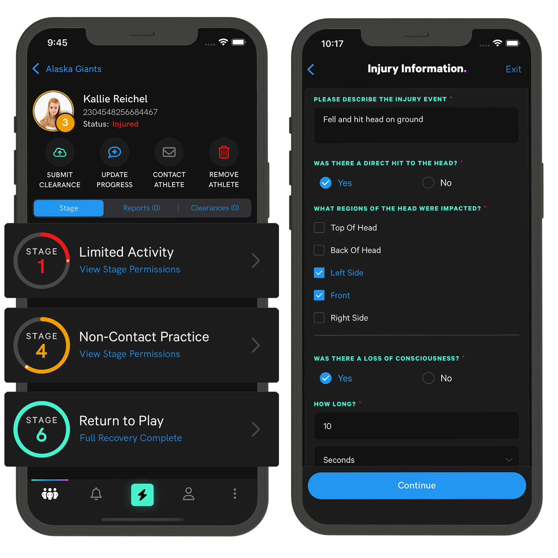 Concussion Tracker App Interface